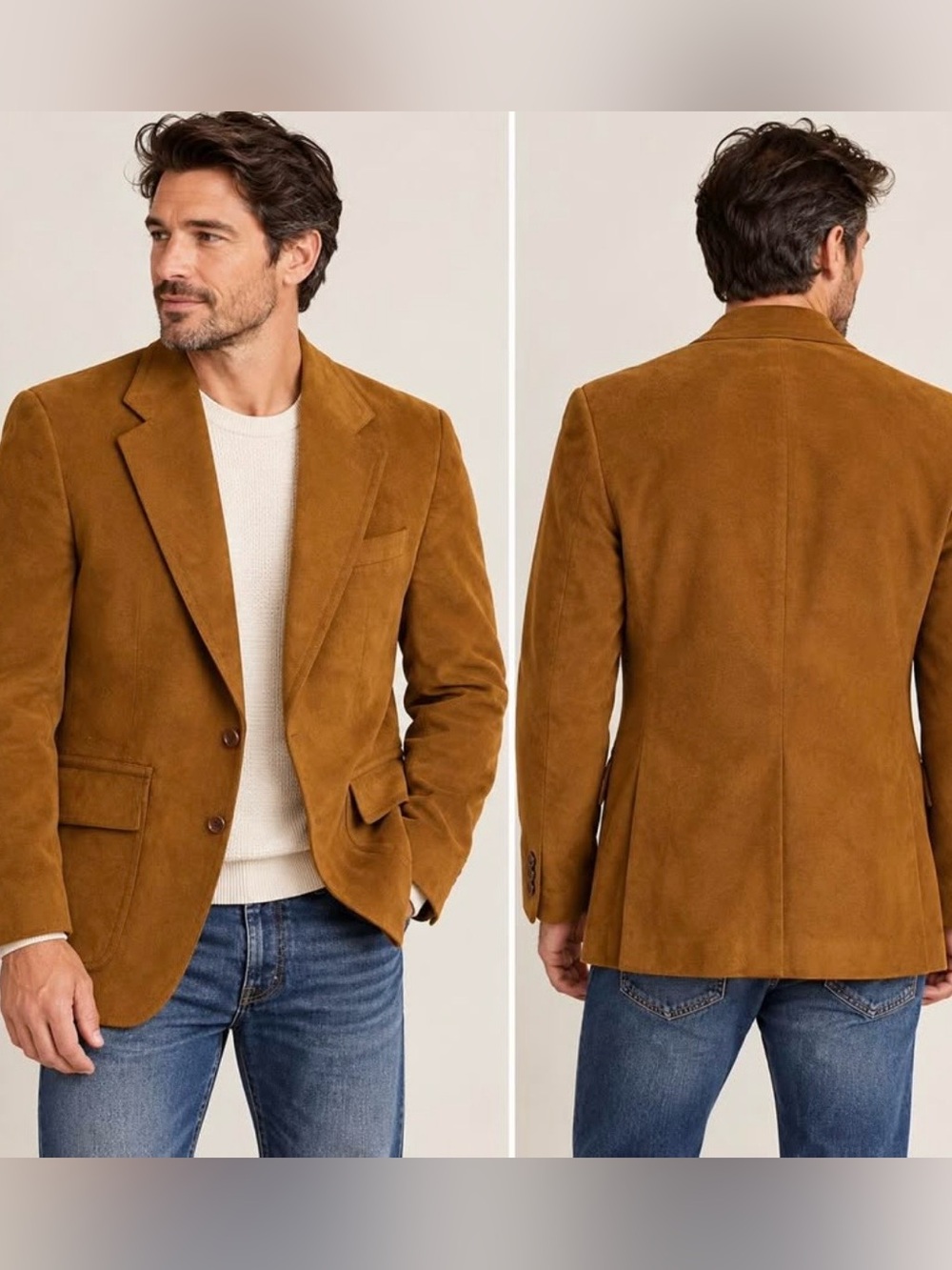 Cambridge Cognac Brown UltraSuede Blazer Men’s Large Fully Lined